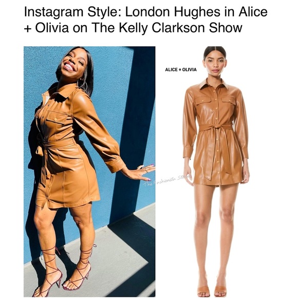 Alice + Olivia Miranda Vegan Leather Tie Waist Brown Mini Dress - Picture 4 of 16